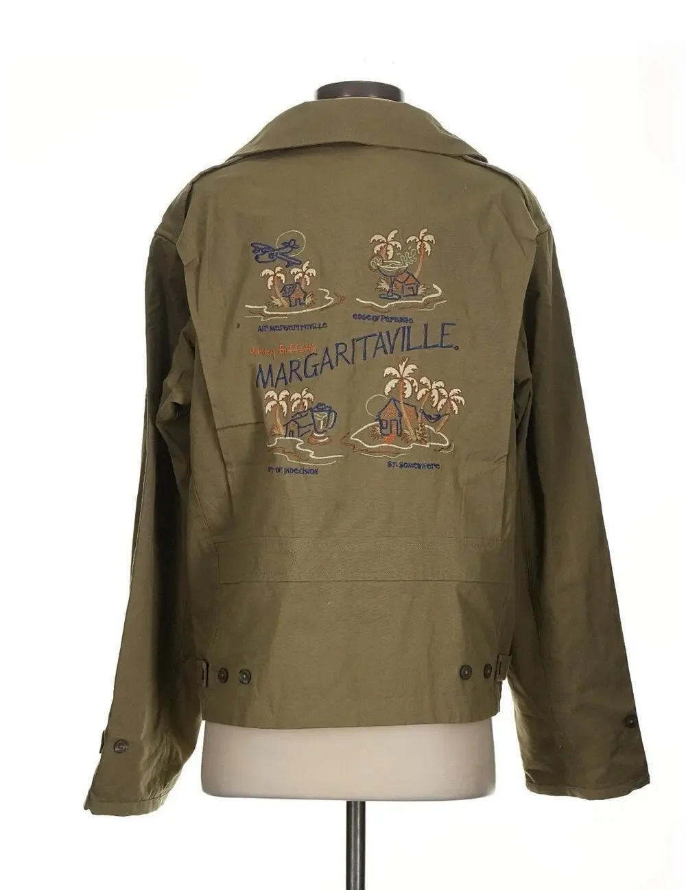 NWT margaritaville Icon Map Embroidered Map Green Barn Utility Bomber Jacket S